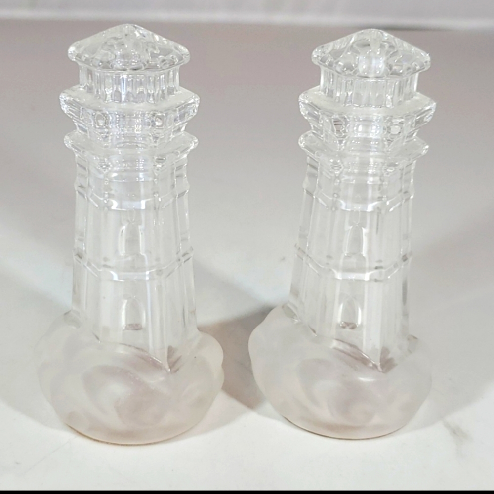 Lenox Vintage 2000 Full Lead Crystal Lighthouse Salt & Pepper Shakers